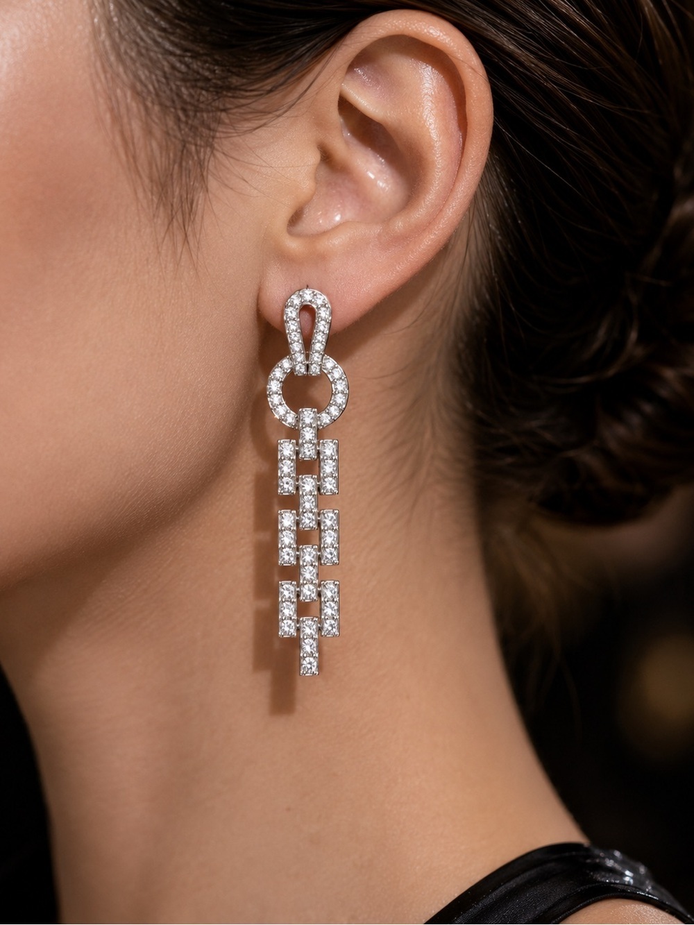 Elegant Luxury Silver tone finish long drop earring - Picture 7 of 10